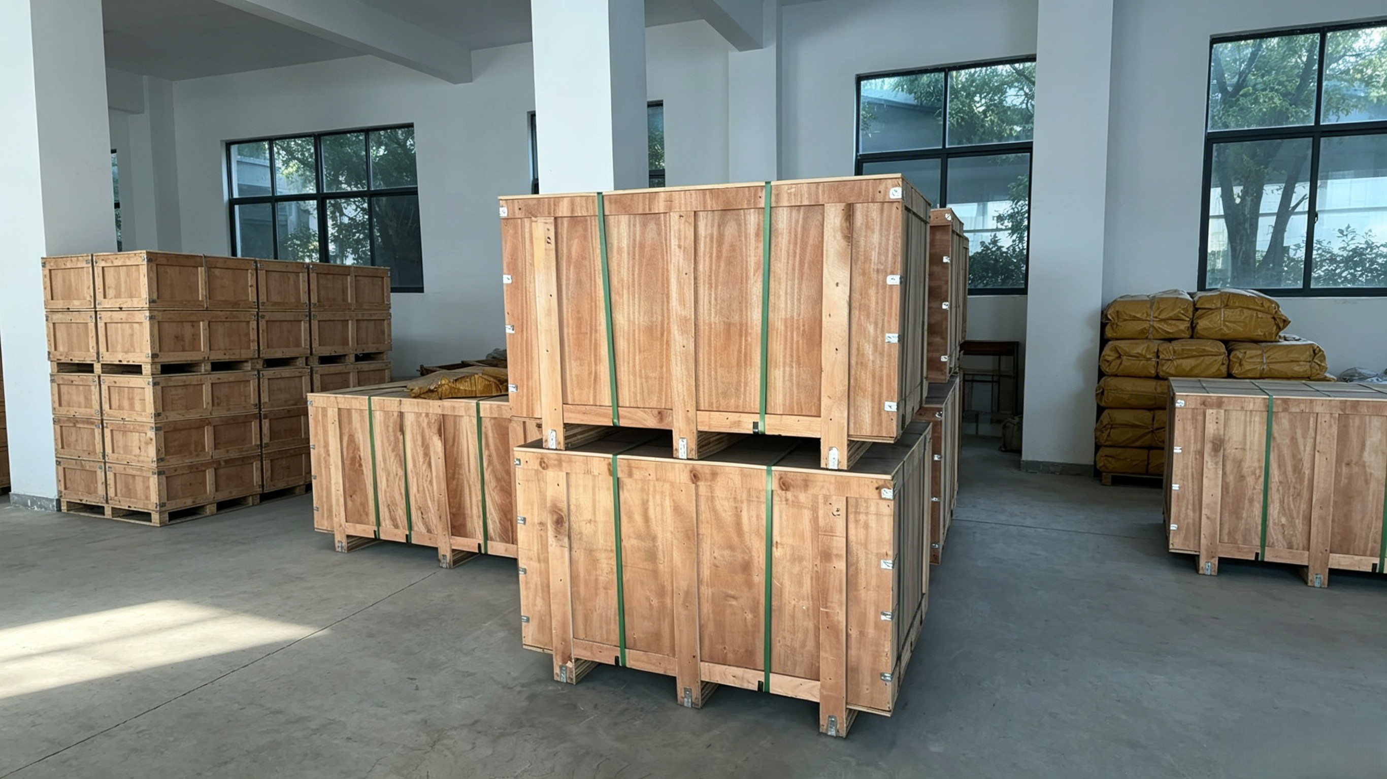 Export wooden case packing and finished goods warehouse